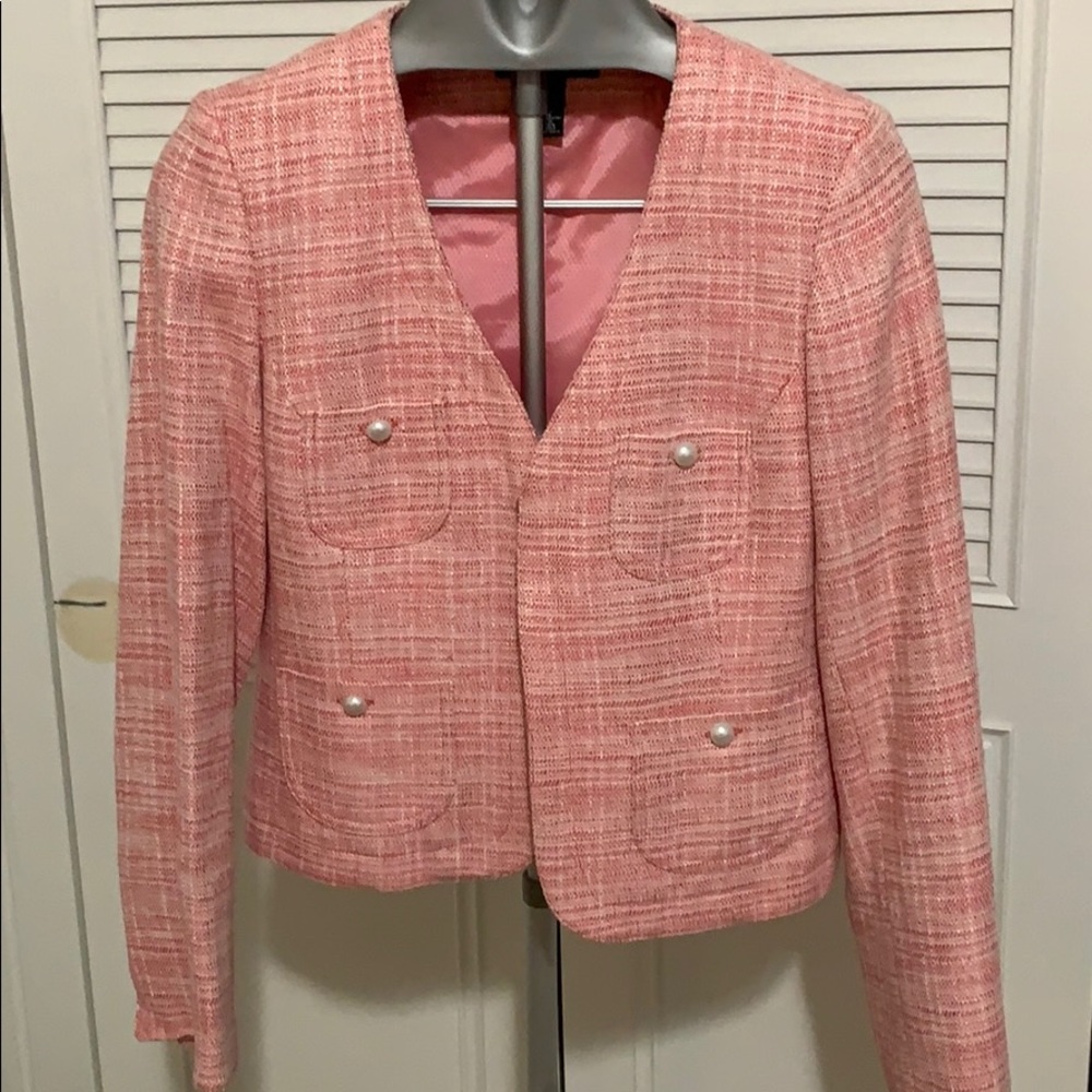 Apostrophe Tweed Pink Pearls Blazer Jacket Sz 8
